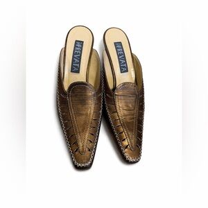 Italian Leather Mule Loafers Brown Size 8 (Fits Like US 6) Pointed Toe Slip-On